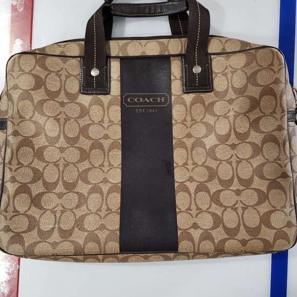 Coach Heritage Khaki Brown Signature Print Slim top Briefcase - Picture 1 of 5